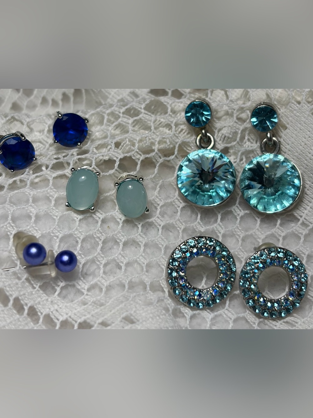 💙🩵Set of 5 Blue & Aqua Earring Lot | Studs, Rhinestones, Dangles & Cabochons💙🩵